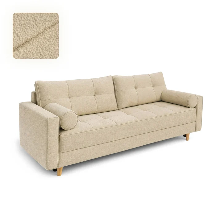 Sofa z Funkcją Spania LONAR Beżowa Boucle Nowoczesna