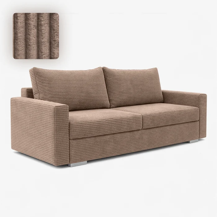 Sofa z Funkcją Spania DRAVOS Ciemnobeżowa Sztruksowa Nowoczesna
