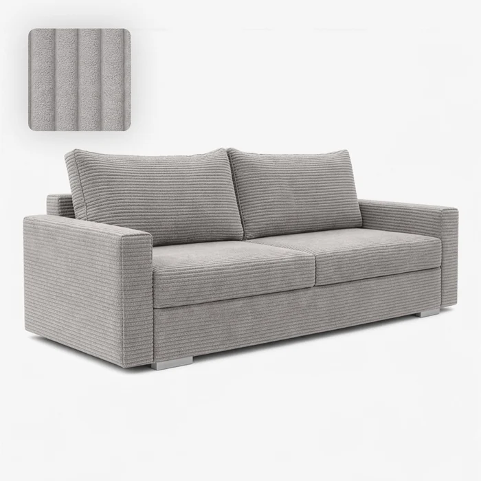 Sofa z Funkcją Spania DRAVOS Szara Sztruksowa Nowoczesna