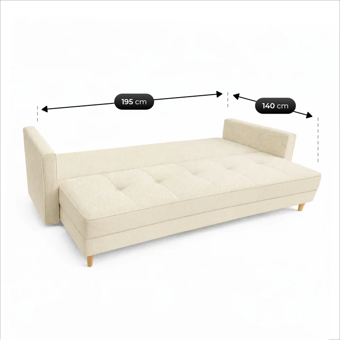 Sofa z Funkcją Spania LONAR Kremowa Boucle Nowoczesna