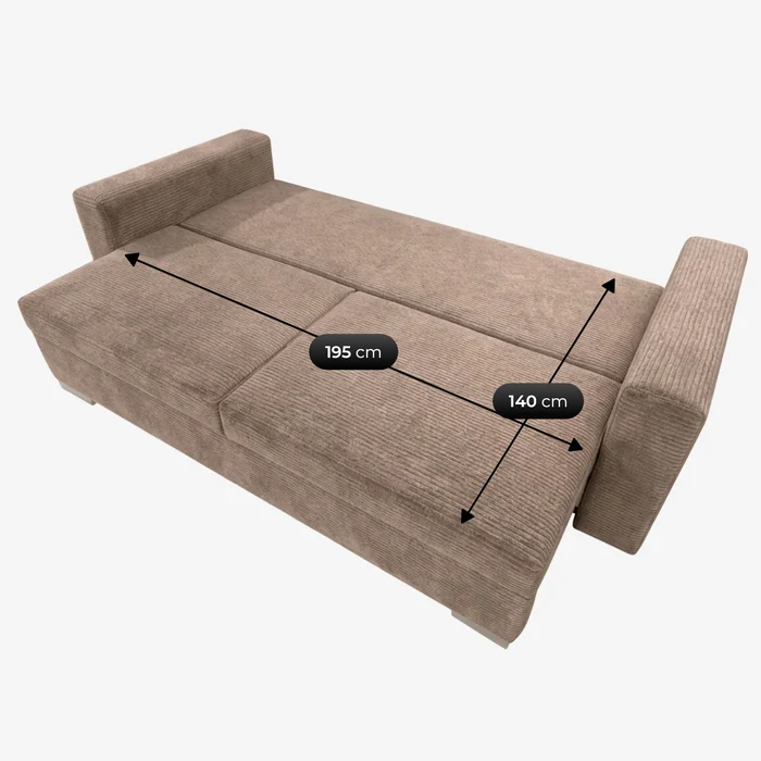 Sofa z Funkcją Spania DRAVOS Ciemnobeżowa Sztruksowa Nowoczesna