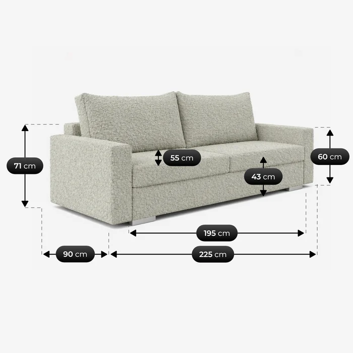 Sofa z Funkcją Spania DRAVOS Szara Boucle Nowoczesna