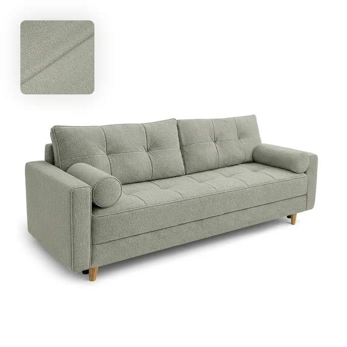 Sofa z Funkcją Spania LONAR Szara Boucle Nowoczesna