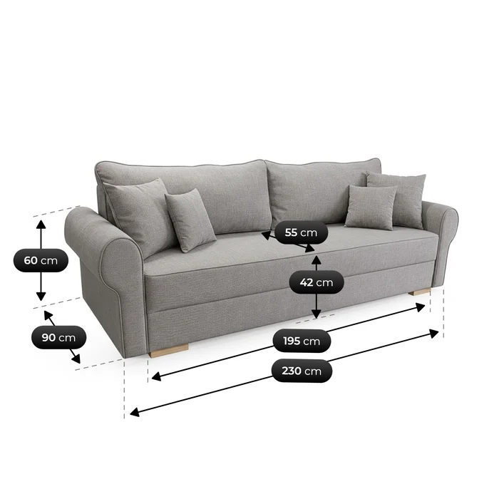Sofa z Funkcją Spania RELON Szara Nowoczesna