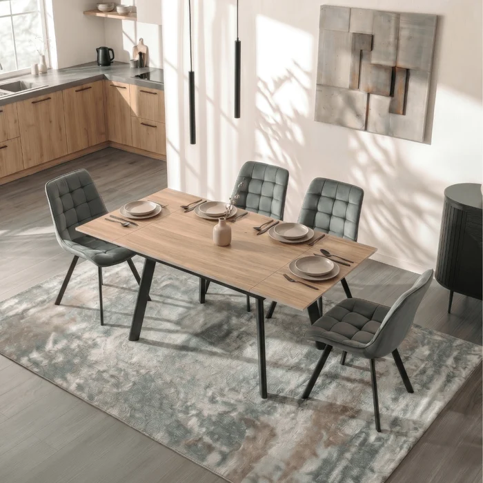 Stół Rozkładany Kwadratowy LARES 90-150 cm Ceramiczny Dąb/Czarny Nowoczesny