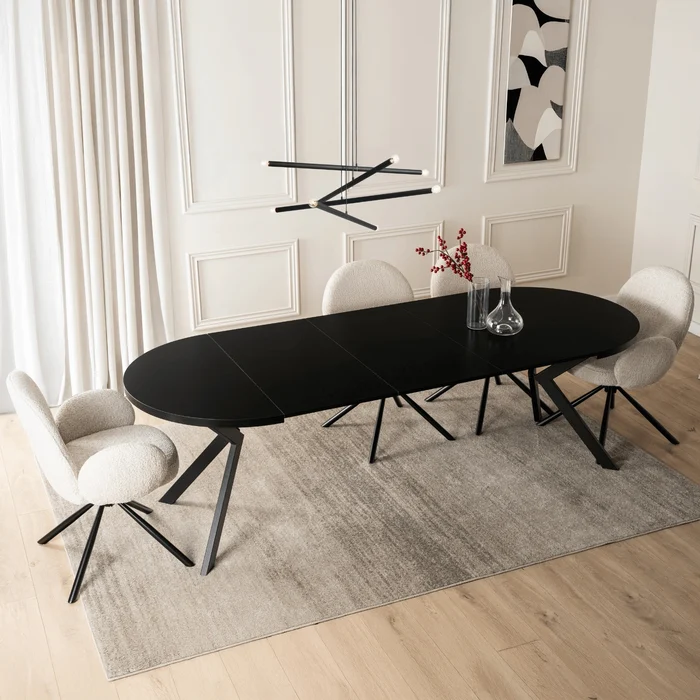 St&oacute;ł Okrągły Rozkładany LUKAS 100-250 cm Czarny Nowoczesny Loft