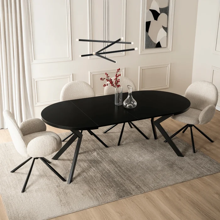 St&oacute;ł Okrągły Rozkładany LUKAS 100-250 cm Czarny Nowoczesny Loft