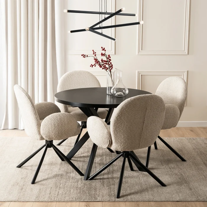 St&oacute;ł Okrągły Rozkładany LUKAS 100-250 cm Czarny Nowoczesny Loft