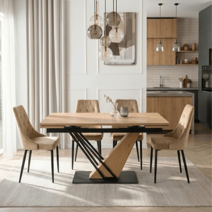 St&oacute;ł Rozkładany Prostokątny REX 160-220 cm Dąb/Czarny do Jadalni Nowoczesny Loft