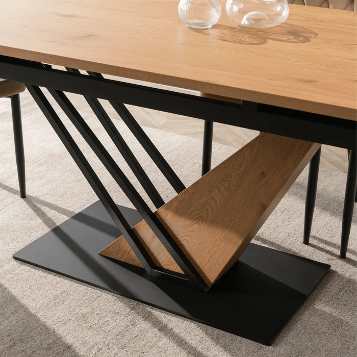 St&oacute;ł Rozkładany Prostokątny REX 160-220 cm Dąb/Czarny do Jadalni Nowoczesny Loft