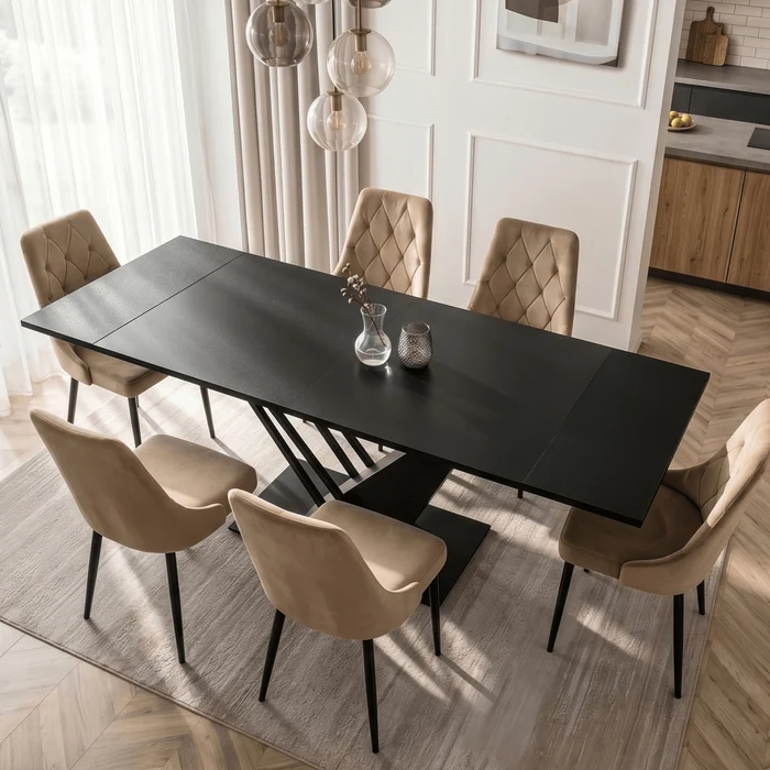 St&oacute;ł Rozkładany Prostokątny REX 160-220 cm Czarny do Jadalni Nowoczesny Loft