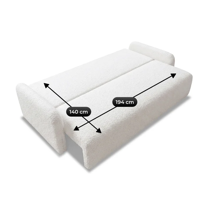 Sofa DUO Rozkładana Dwuosobowa Kremowa Boucle Nowoczesna