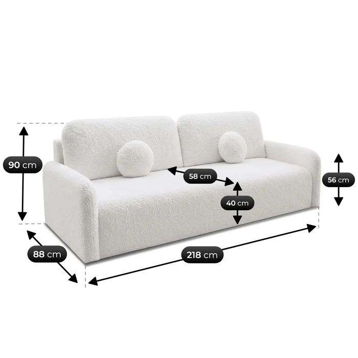 Sofa DUO Rozkładana Dwuosobowa Kremowa Boucle Nowoczesna
