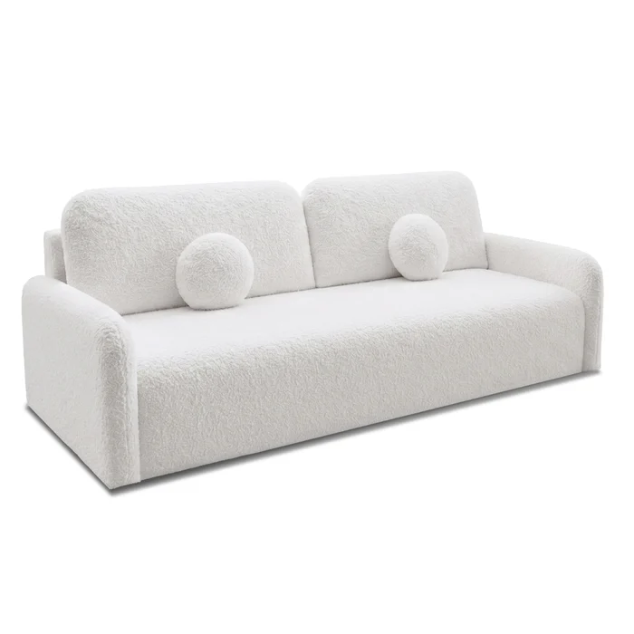 Sofa DUO Rozkładana Dwuosobowa Kremowa Boucle Nowoczesna