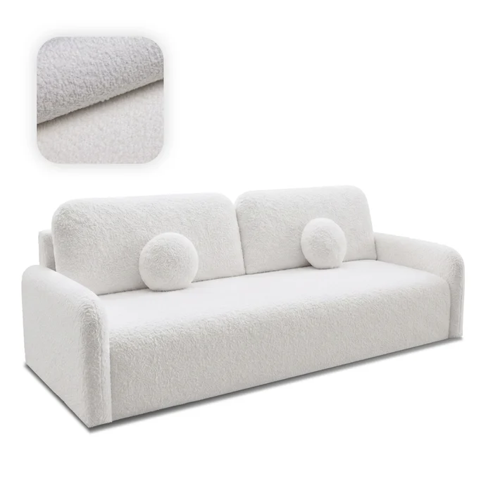 Sofa DUO Rozkładana Dwuosobowa Kremowa Boucle Nowoczesna