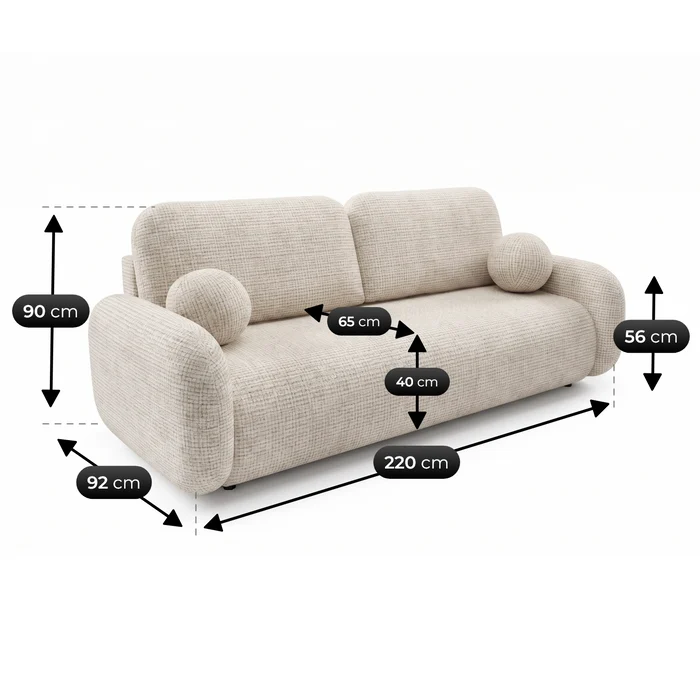 Sofa VIDI Rozkładana Dwuosobowa Beżowa Szenil Nowoczesna