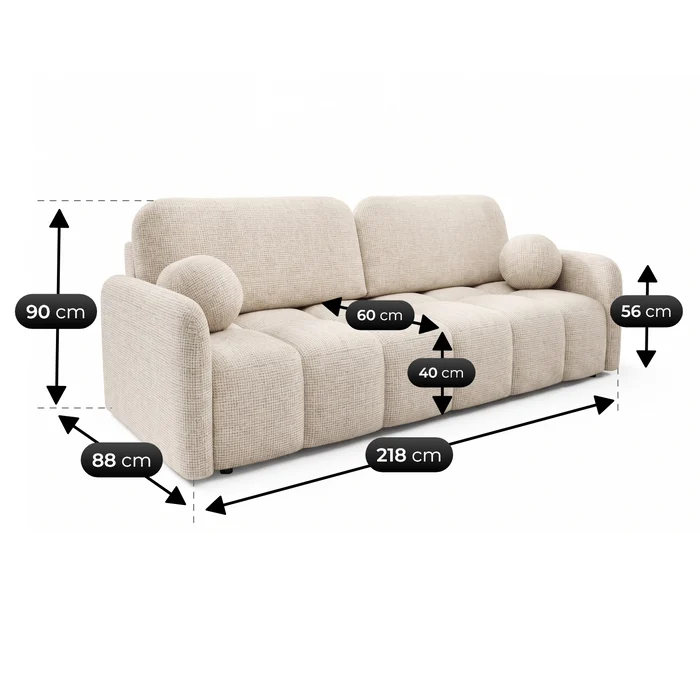 Sofa ZEN Rozkładana Dwuosobowa Beżowa Szenil Nowoczesna