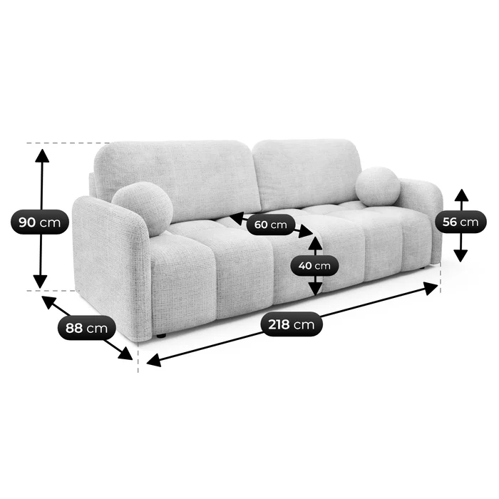 Sofa ZEN Rozkładana Dwuosobowa Szara Szenil Nowoczesna