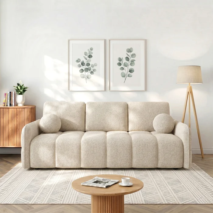 Sofa PURE Rozkładana Dwuosobowa Beżowa Boucle Nowoczesna