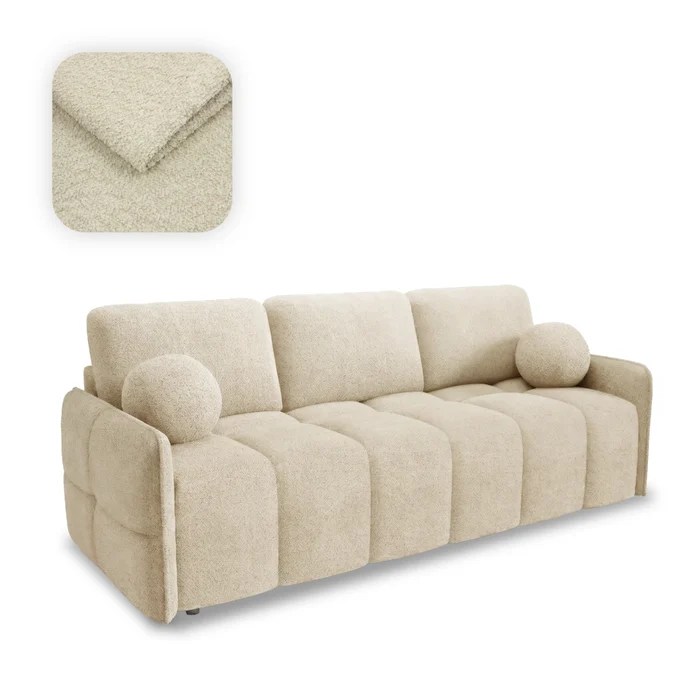 Sofa PURE Rozkładana Dwuosobowa Beżowa Boucle Nowoczesna