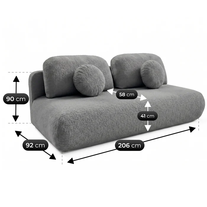 Sofa BASE Rozkładana Dwuosobowa Ciemnoszara Boucle Nowoczesna