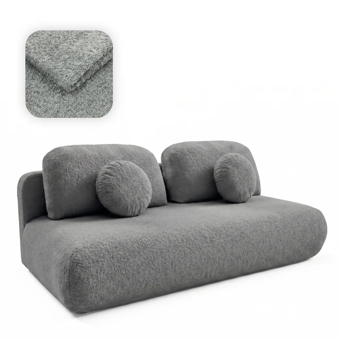 Sofa BASE Rozkładana Dwuosobowa Ciemnoszara Boucle Nowoczesna