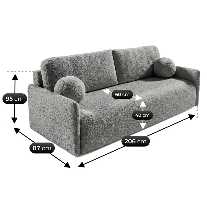 Sofa VENI Rozkładana Dwuosobowa Ciemnoszara Boucle Nowoczesna