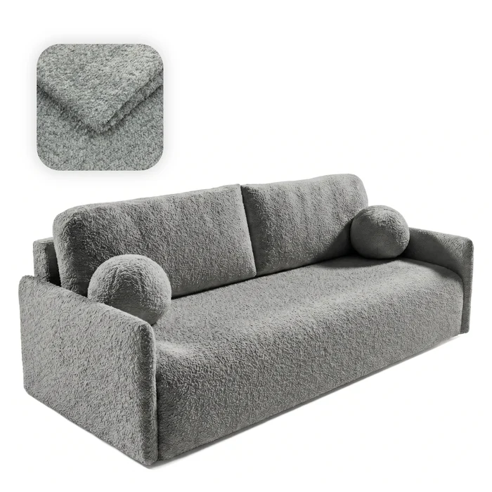Sofa VENI Rozkładana Dwuosobowa Ciemnoszara Boucle Nowoczesna
