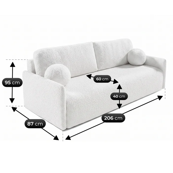 Sofa VENI Rozkładana Dwuosobowa Kremowa Boucle Nowoczesna