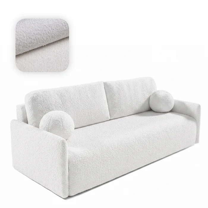 Sofa VENI Rozkładana Dwuosobowa Kremowa Boucle Nowoczesna
