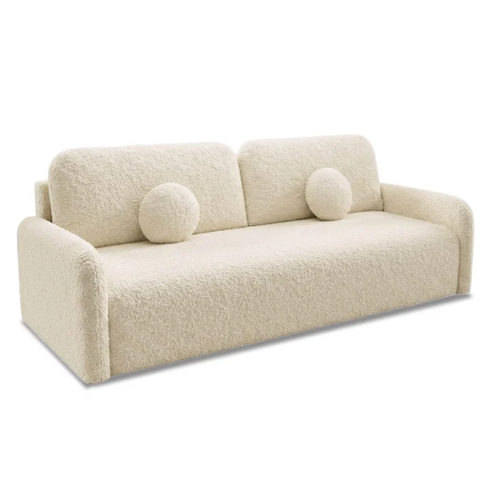 Sofa DUO Rozkładana Dwuosobowa Beżowa Boucle Nowoczesna