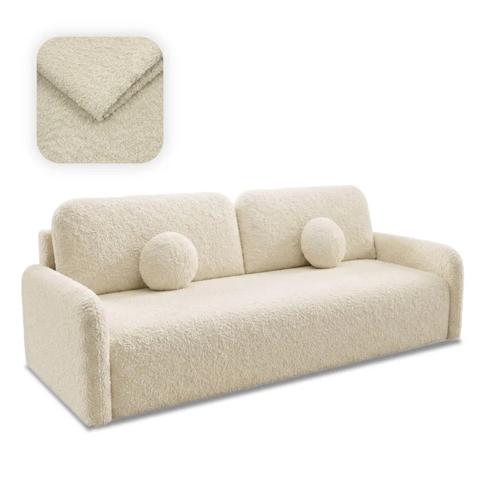 Sofa DUO Rozkładana Dwuosobowa Beżowa Boucle Nowoczesna