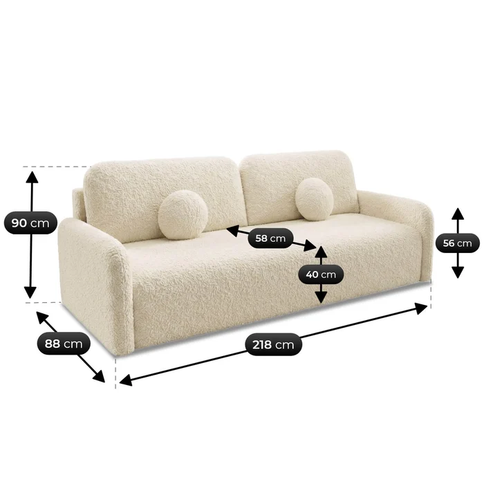 Sofa DUO Rozkładana Dwuosobowa Beżowa Boucle Nowoczesna