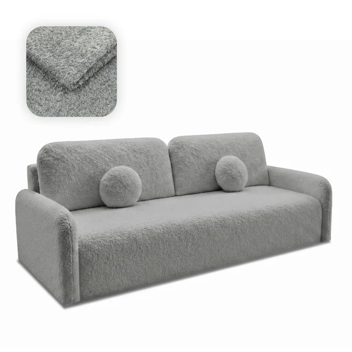 Sofa DUO Rozkładana Dwuosobowa Ciemnoszara Boucle Nowoczesna