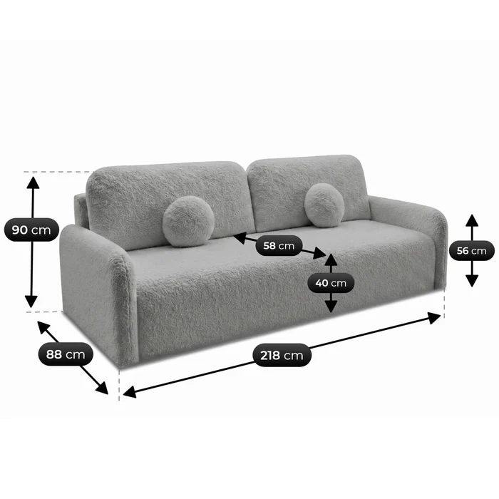 Sofa DUO Rozkładana Dwuosobowa Ciemnoszara Boucle Nowoczesna