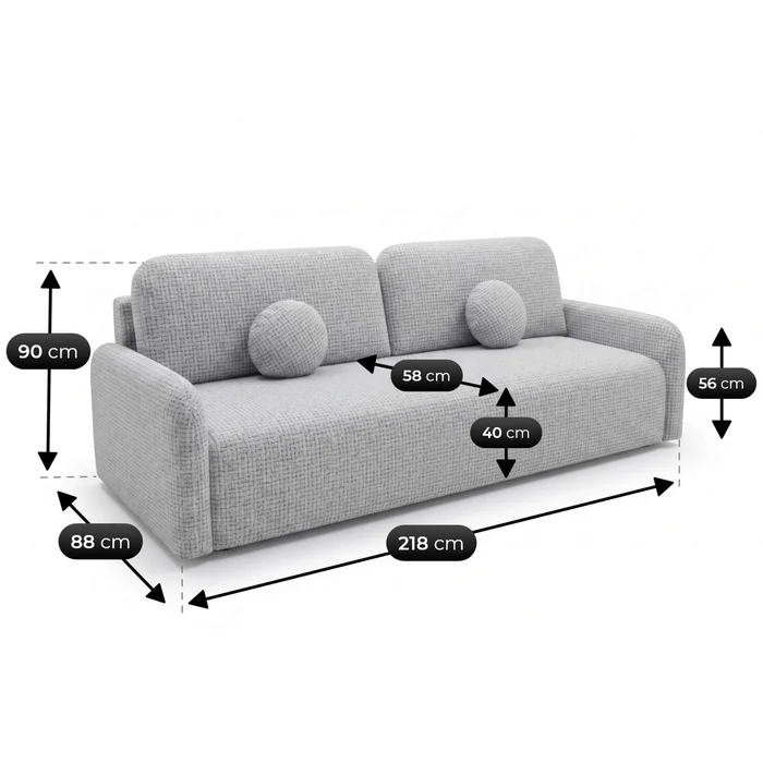 Sofa DUO Rozkładana Dwuosobowa Szara Szenil Nowoczesna