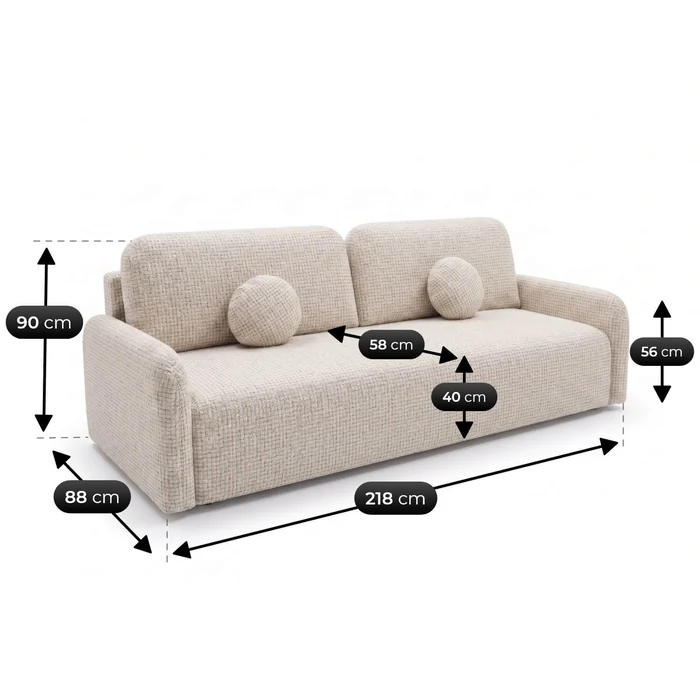 Sofa DUO Rozkładana Dwuosobowa Beżowa Szenil Nowoczesna