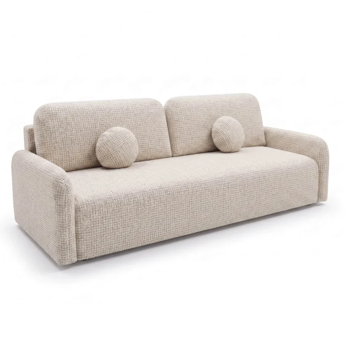 Sofa DUO Rozkładana Dwuosobowa Beżowa Szenil Nowoczesna