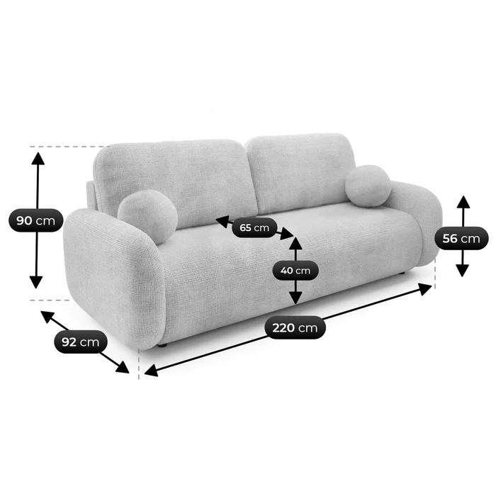 Sofa VIDI Rozkładana Dwuosobowa Szara Szenil Nowoczesna