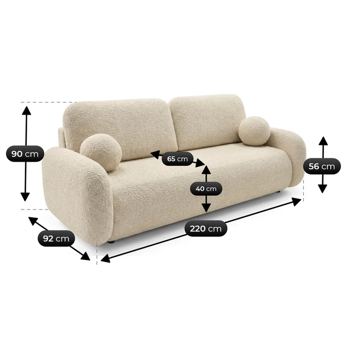 Sofa VIDI Rozkładana Dwuosobowa Beżowa Boucle Nowoczesna