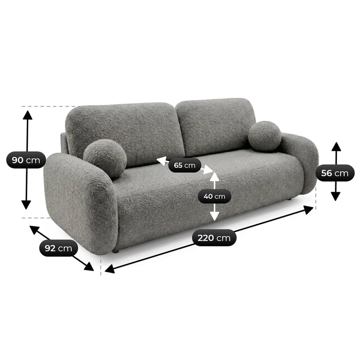 Sofa VIDI Rozkładana Dwuosobowa Ciemnoszara Boucle Nowoczesna