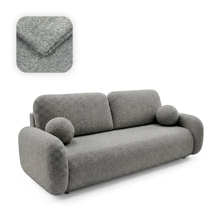 Sofa VIDI Rozkładana Dwuosobowa Ciemnoszara Boucle Nowoczesna