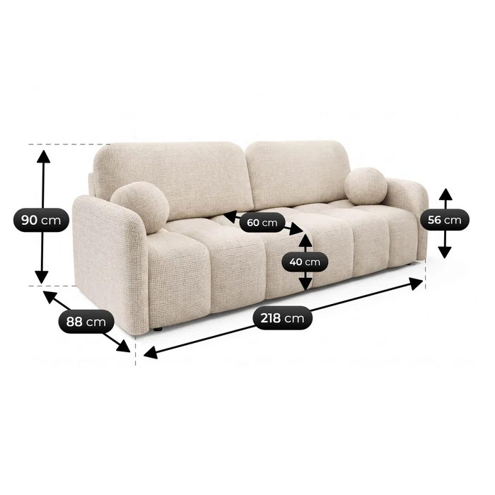 Sofa ZEN Rozkładana Dwuosobowa Beżowa Boucle Nowoczesna
