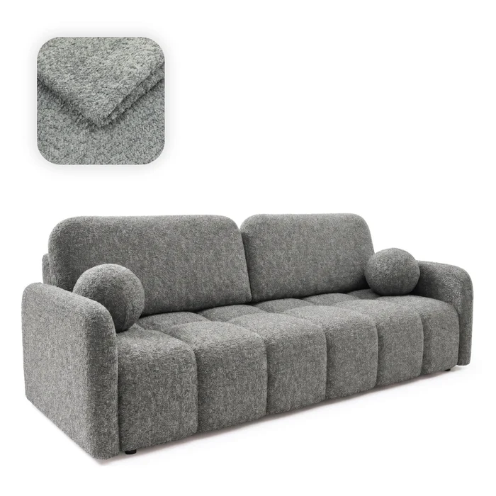Sofa ZEN Rozkładana Dwuosobowa Ciemnoszara Boucle Nowoczesna