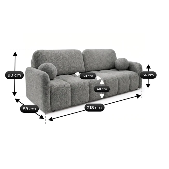 Sofa ZEN Rozkładana Dwuosobowa Ciemnoszara Boucle Nowoczesna