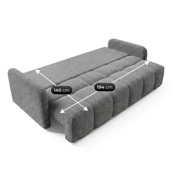 Sofa ZEN Rozkładana Dwuosobowa Ciemnoszara Boucle Nowoczesna