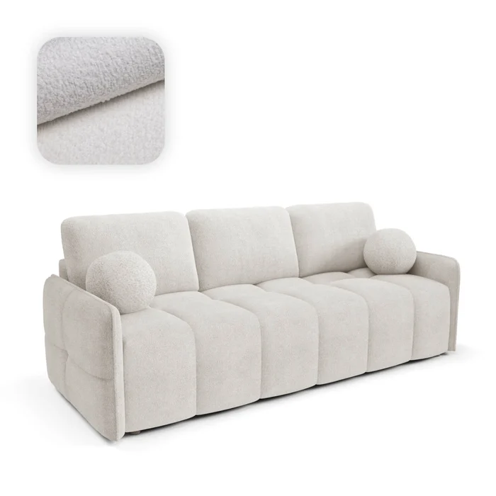 Sofa PURE Rozkładana Dwuosobowa Kremowa Boucle Nowoczesna