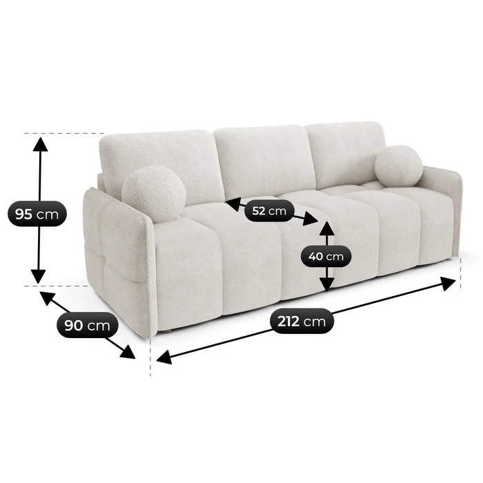Sofa PURE Rozkładana Dwuosobowa Kremowa Boucle Nowoczesna