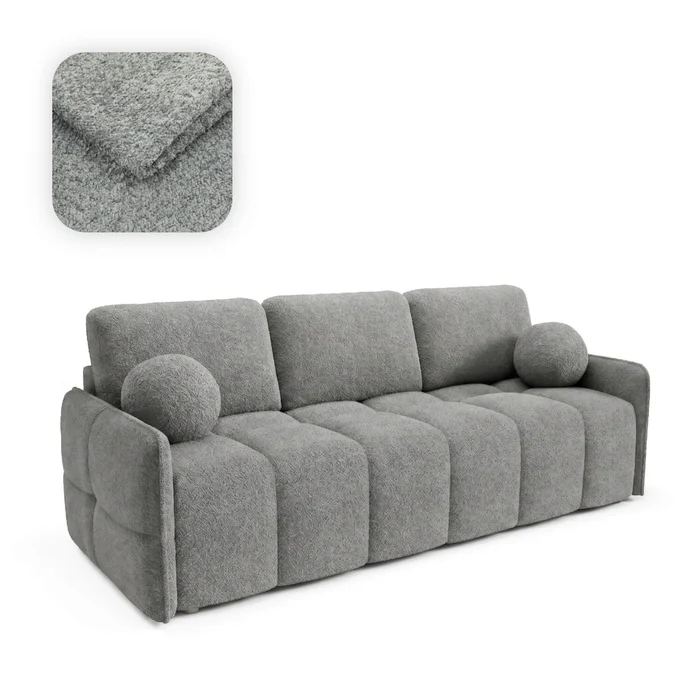 Sofa PURE Rozkładana Dwuosobowa Ciemnoszara Boucle Nowoczesna