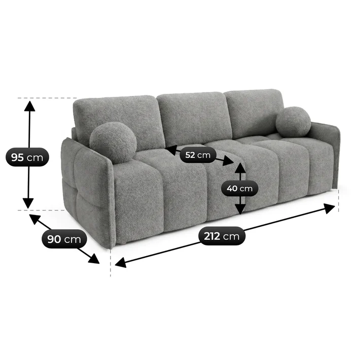 Sofa PURE Rozkładana Dwuosobowa Ciemnoszara Boucle Nowoczesna